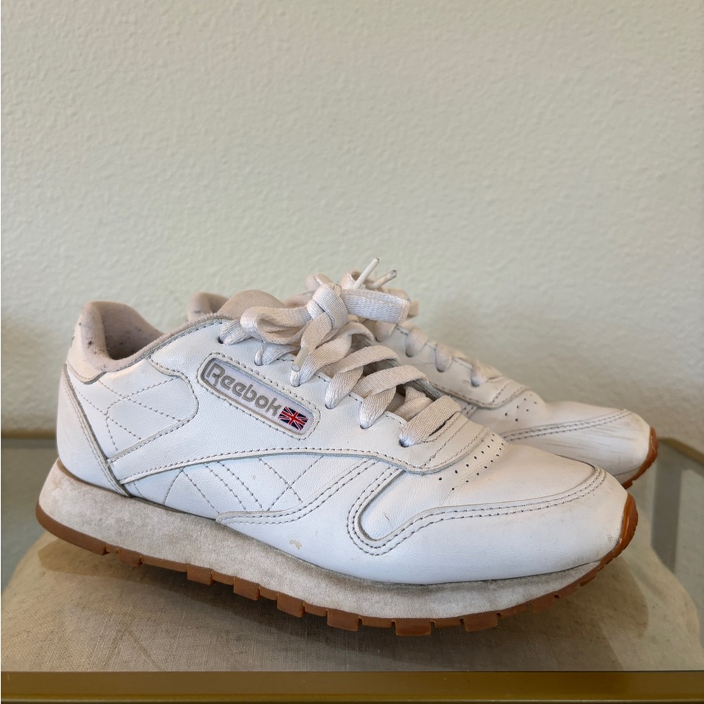 Reebok White Leather Sneakers with Brown Sole